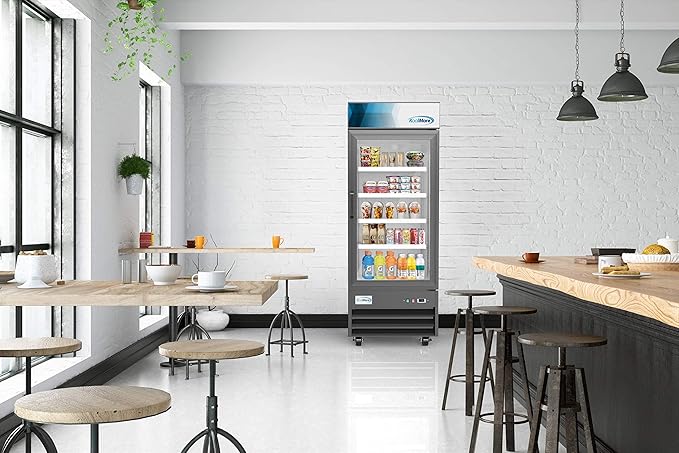 KoolMore MDR-1GD-23C Commercial Glass 1 Door Display Refrigerator Merchandiser - Upright Beverage Cooler with LED Lighting - 23 Cu. Ft., Black