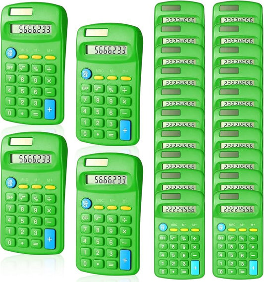 24 Pieces Basic Calculators for Students Small Pocket Size 8 Digit Display Mini Calculators Dual Powered Handheld for School Desktop Home(Green)