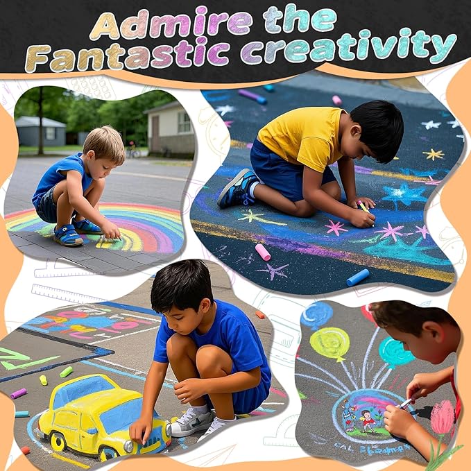 72PCS Washable Sidewalk Chalks Set, 36 Colors Non-Toxic Chalk Paint Bulk for Kids, Oversized Colored Chalk for Painting on Chalkboard, Chalk Pavement and Outdoor Art Play