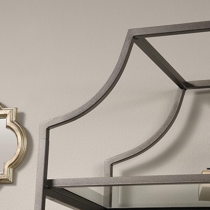 Sauder International Lux Book Shelf 5 Tier Modern Metal Multipurpose Bookcase with Glass Shelving, in a Bronze Finish