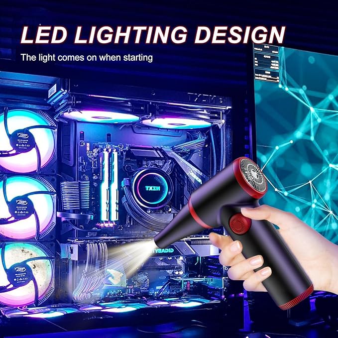 ATEngeus Compressed Air Duster, Stepless Speed Electric Air Duster, 100500RPM Cordless Air Duster with LED Light, Rechargeable Air Blower Replaces Canned Air, Keyboard Cleaner for Laptop, PC