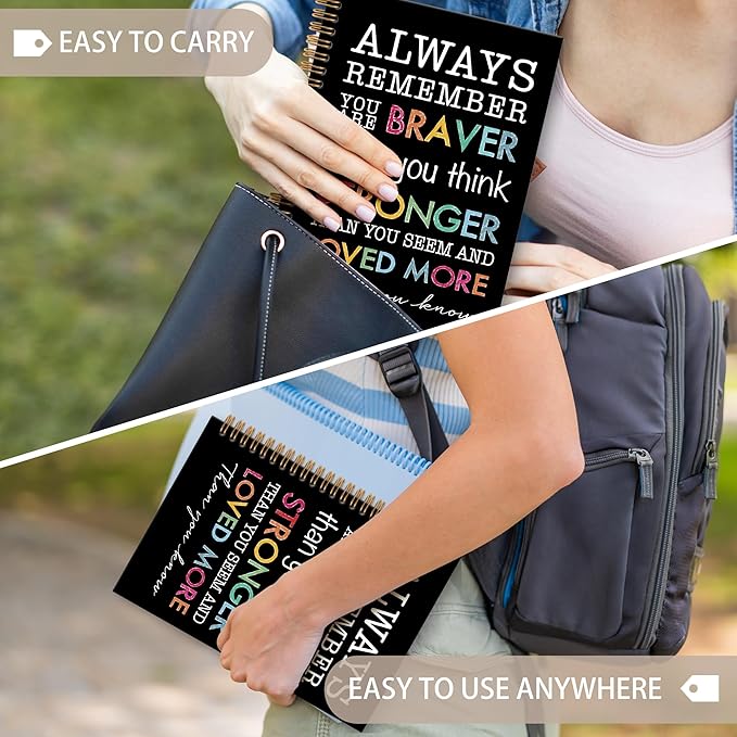 Inspirational Motivational Notebook Journal, Inspirational Gifts Spiral Notebook, You are Brave Motivational Notebooks Gifts for Women, Positive Gifts School Office Supplies, 6x8.2In（Black）
