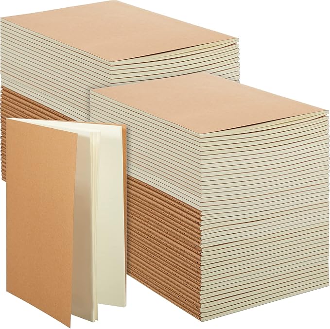 100 Pcs Kraft Notebook Journals 5.5 Inch x 8.3 Inch A5 Softcover Notebooks Bulk for Writing Sketch Office Notepad with 60 Pages 30 Sheets (Multicolor,Lined)(Brown,Unlined)