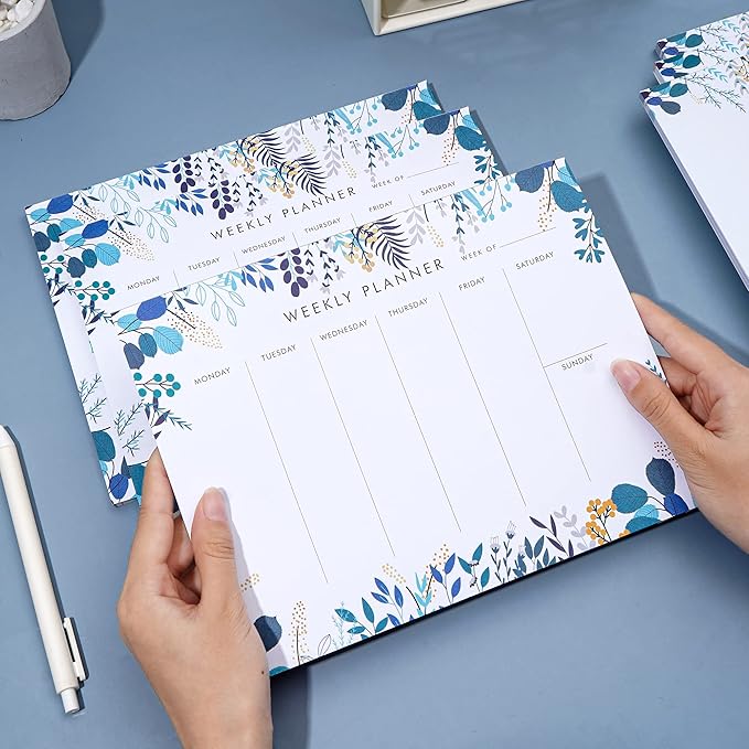 3 Pack Weekly Planner Notepad Tear Off 52 Undated Weekly Calendar Sheets To Do List Notepad Desk Planner Planning Pads Productivity Tracker for Work Goals Notes Schedule Ideas, Blue