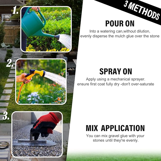 Mulch Glue - 64oz Concentrate Gravel Glue Strong Landscape Adhesive with Applicator for Landscaping, Garden - Safe Ready to Use Mulch Lock Gravel Stabilizer Glue for Pea Gravel, Rock, Leaf, Bark