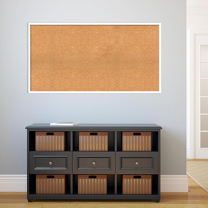 Amanti Art Natural Cork Board for Wall, 27x51 Vision Board with White Frame, Oversize Corkboard Office Decor for Home Organization, Modern Corkboard Pinboard to Display Items for Home Organization in