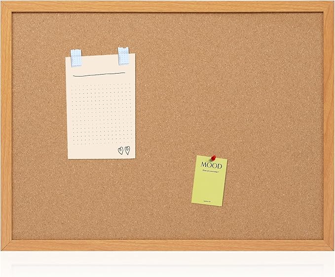 Board2by Cork Board Bulletin Board 18" x 24", Wood Framed Corkboards for Wall Decor, Hanging Office Message Board, Large Wall Mounted Notice Pin Board with 15 Push Pins for School, Home & Office