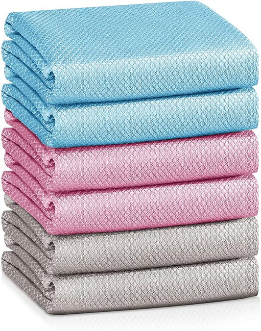 Nano Streak Free Magic Microfiber Cleaning Cloths Easy Clean Nanoscale,Fish Scale Window Mirror Glass Car Stainless Steel Cleaning,Lint Free Dish cloth Wine Glass Polishing Towel,Reusable,Pack 6,Mix