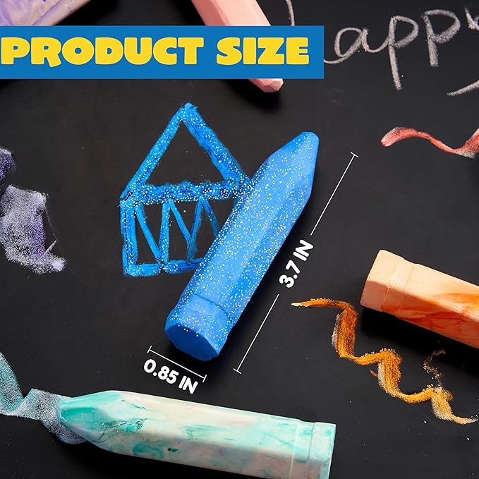 JOYIN 36 PCS Washable Sidewalk Chalks Set in 6 Packs, 18 Colors, Including 12 Tie Dye, 12 Glitter & 12 Neon Color Outdoor Chalks for Painting, Drawing, Gifts for Kids