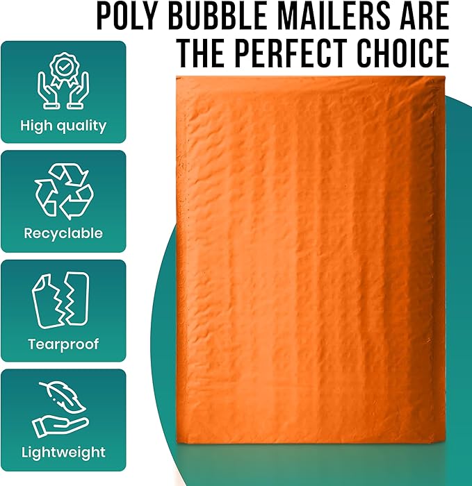 Levex - #0000 4" x 6" [10 Pack] Orange Poly Bubble Mailers, Padded Envelope Mailers, Packing Envelope & Mailing Bags for Shipping