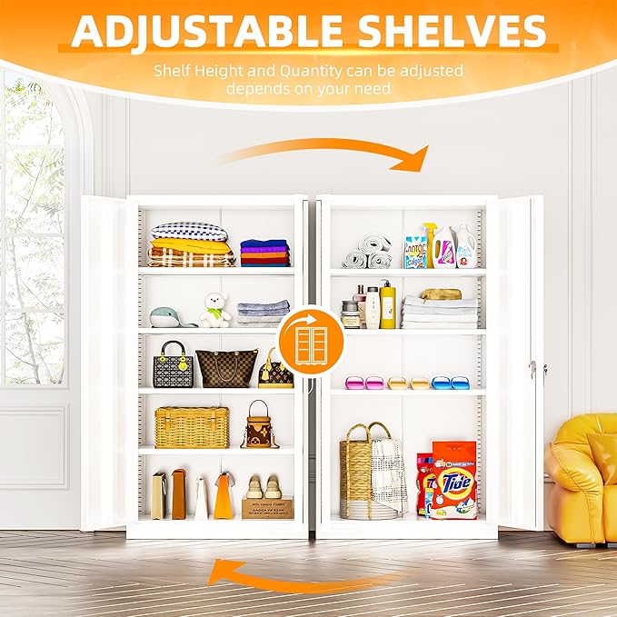 INTERGREAT Metal Storage Cabinet with Doors and Shelves,72" H White Steel Tool Locking Cabinet, Metal Storage Cabinet for Home Office, Warehouse, School