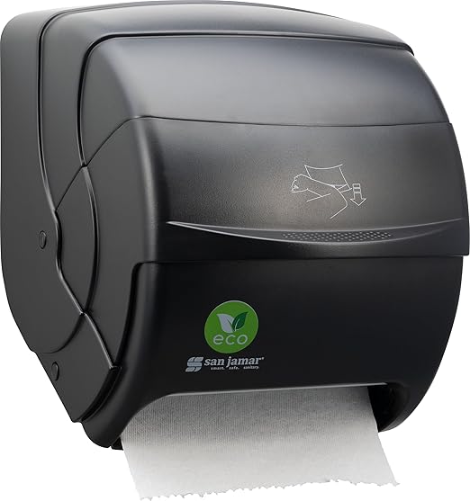 San Jamar Ecologic Integra Recycled Plastic Level Paper Towel Dispenser, Universal Roll Capacity, Wall Mounted Dispenser with Zero Waste for Home and Business Universal, Black
