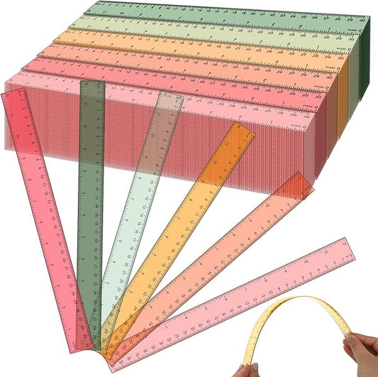 Panelee 108 Pcs 12 Inch Plastic Ruler Color Transparent Colorful Metric Clear Ruler with Inches and Centimeters for Kids School Home Classroom Office Back to School Gifts Supplies