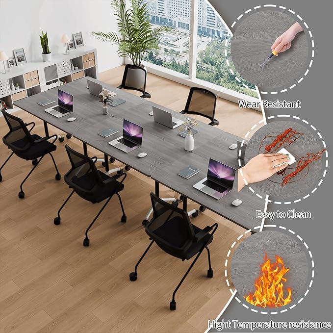 Conference Room Table with Flip-Top Design for Dynamic Meetings, Business Table Computer Desk with Heavy-Duty Frame,Foldable Seminar Meeting Tables for Home Office (2, B, 61IN)