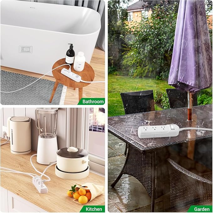 IPX6 Outdoor Power Strip Weatherproof, Waterproof Surge Protector with 3 Wide Outlet 10FT Long Extension Cord, Wall Mountable for Outside Decorations and More UL Listed(Black)