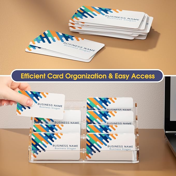 MaxGear Acrylic Business Card Holder for Desk Multiple Business Card Holders, Premium Cards Stand, Clear Plastic Cards Display Holder with 4 Tier for Exhibition, Home and Office, 8 Pocket, 8 Pack