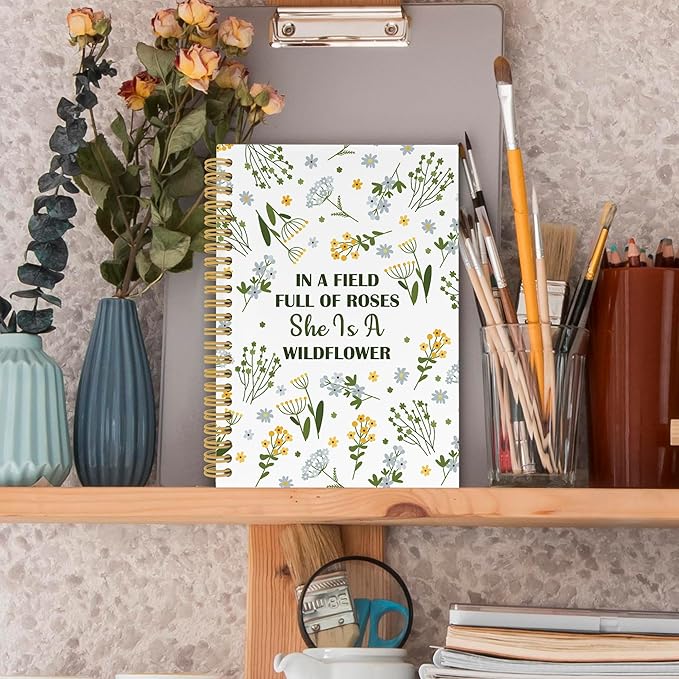 Baby Girls Nursery Spiral Notebook, Spring Plant Floral Wildflower Journaling Notebooks for Office Work School, Inspirational Christian Gift Hardcover Journals for Women, 160 Pages 5.5 x 8.3 Inch