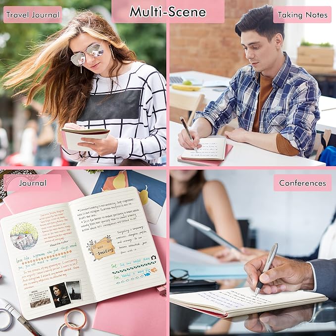 8 Pack Soft Cover Journal Bulk, Feela Notebooks College Ruled for Work, Lined Travel Journal for Women Men, Note Taking Notebook School Supplies Business Writing, 8.2” x 5.5”, A5, Pink