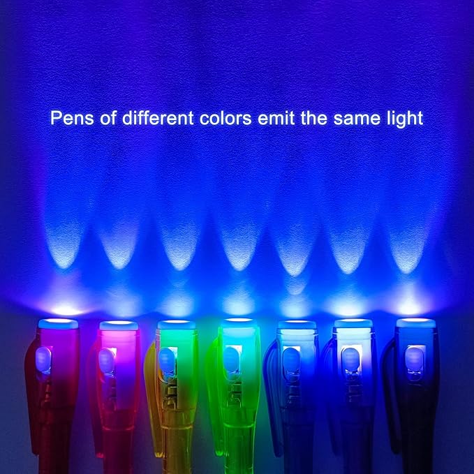 Invisible Ink Pens Gifts Cards. 24 Pack Spy Pen invisible pens with uv light for kids, Magic Pen for Secret Message, Birthday Party,Christmas, and Halloween Goodies Bags Toy(24PCS+Gifts Cards)