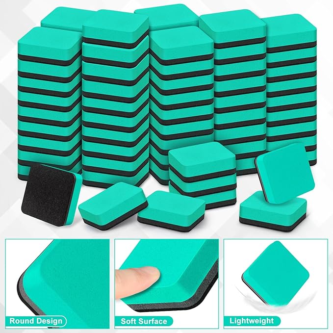 96 Pack Dry Erase Erasers, Mini Magnetic Dry Erase Eraser Bulk, Square Green White Board Dry Erasers, Ideal Chalkboard Cleansers, Perfect for Kids Classroom, Home and Office (1.97 x 1.97 Inch)