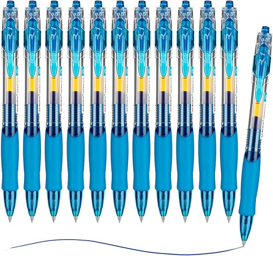 M&G 12Pcs Gel Pens, 0.5mm Blue Ink Gel Pens Fine Point, Quick Dry Gel Ink Pens Bulk Smooth Writing with Soft Anti-Slip Grip Retractable Design for Journaling Coloring Office Supplies School Women Men