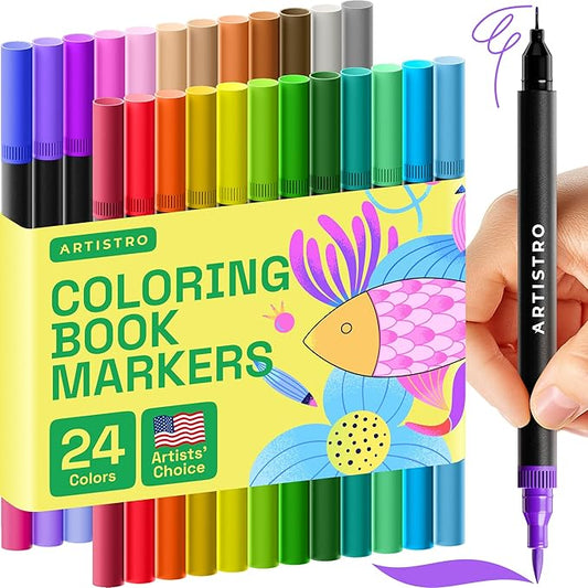 ARTISTRO 24 Brush Marker Pens Coloring Markers for Adults Brush Tip & 0.4mm Fineliner Pens Coloring Markers No Bleeding