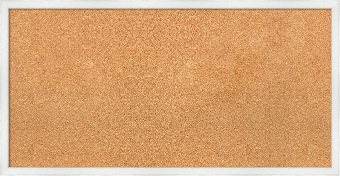 Amanti Art Natural Cork Board for Wall, 17x33 Vision Board with White Frame, Medium Corkboard Office Decor for Home Organization, Country Rustic Corkboard Pinboard to Display Items for Home