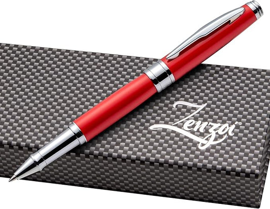 ZenZoi Red Elegant Executive Rollerball Pen - Smooth Writing Fine Point Roller Gel Ink Refills - Fancy, Luxury Gift Set for Men or Women - Premium, Refillable, Professional
