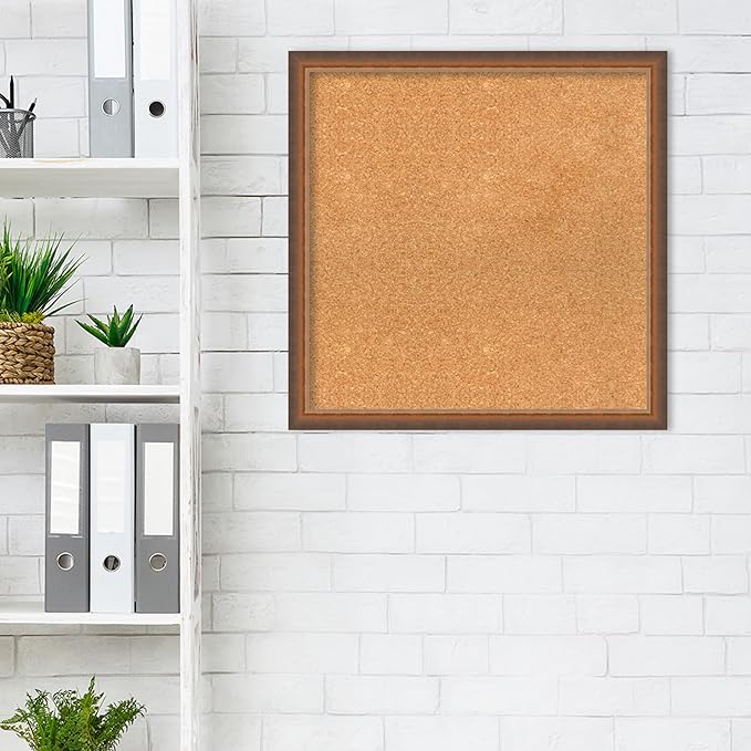 Amanti Art Natural Cork Board for Wall, 24x24 Vision Board with Bronze Frame, Medium Corkboard Office Decor for Home Organization, Modern Corkboard Pinboard to Display Items for Home Organization in