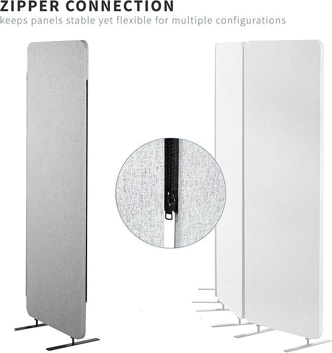 VIVO Freestanding 24 x 66 inch Privacy Panel, Cubicle Divider, Acoustic Wall Partition, Single 24 inch Panel with 2-Sided Zipper Attachment System, Gray, PP-1-T024G