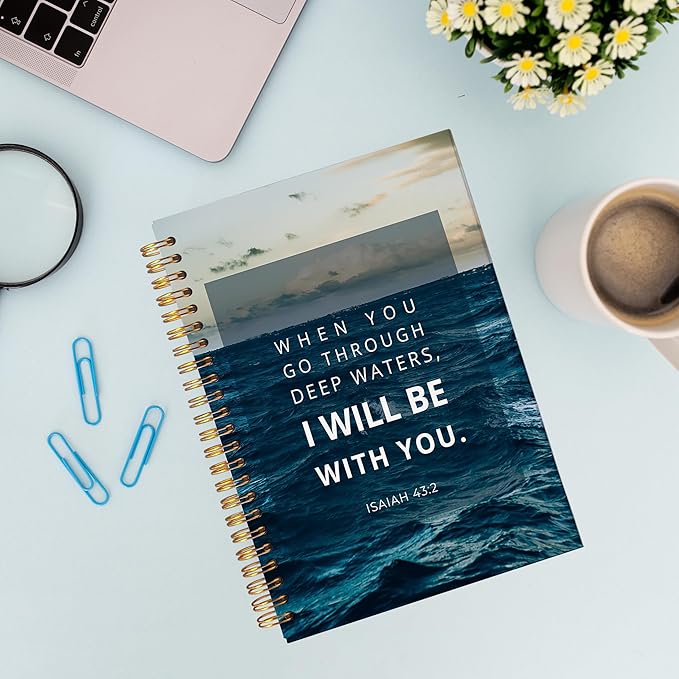 VNWEK Bible Christian Notebook Journal - Christian Journals for Writing Women, Bible Journaling Notebook, Christian Gifts for Women Men Faith, Notebook Spiral Bound with, Isaiah 43 2 Writing Pads