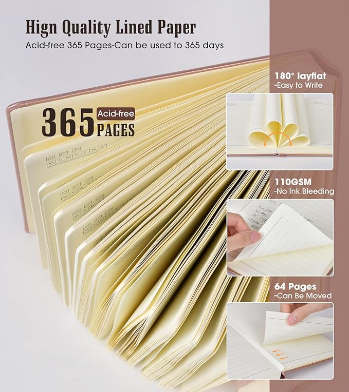 Lined Journal Notebook -365 Pages A5 Thick Journals for Writing Ruled Notebook, Pink Hardcover Leather Journals for Women Men, Daily Journal Notebook for Work, Note Taking (5.75'' X 8.38'' Rose Gold)