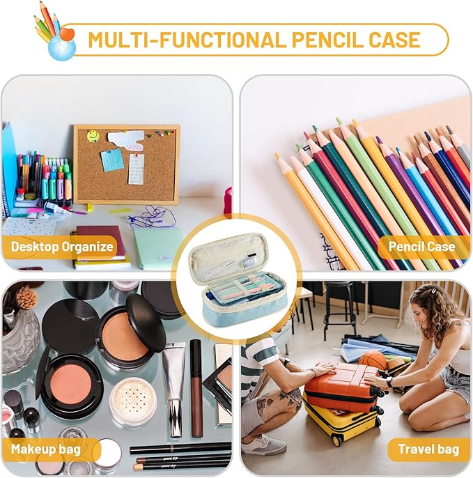 Sonuimy Large Capacity Pencil Case Pouch, Cute Aesthetic Big Capacity Zipper Pencil Cases Pen Portable Office Stationery Makeup Bag, Desk Organizer for College Adults Women Men- Green