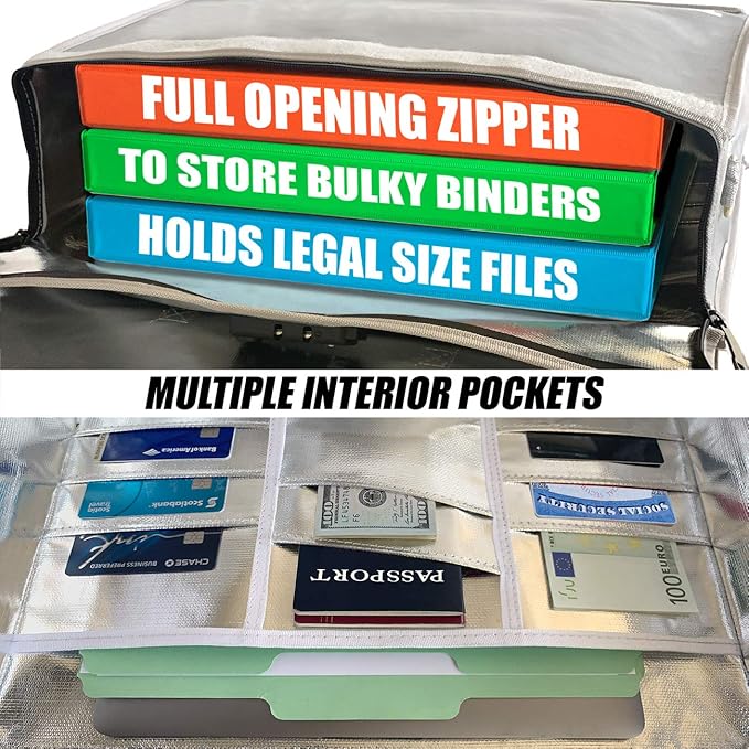 Fireproof and Waterproof Document Bag XXL 17.5x13x5 with TSA Lock, Fits A3 and Oversized Legal Files, High-Viz Design, Lock Box for Travel and Documents, Developed by USA Engineers and Firefighters