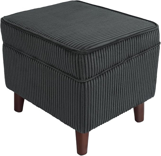 Storage Ottoman with Adjustable Lid, Soft Step Stool, Footrest and Seat, Ottoman Foot Rest for Living Room, Bedroom, Dorm, Dark Gray