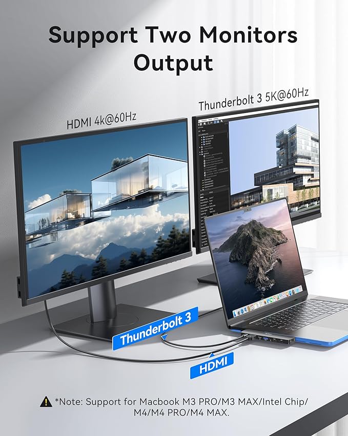 USB C Adapter Hub for MacBook Pro Air 2025-2018, Mac Adapter Multiport for MacBook 13" 15" 16", Mac Accessories Hub 8 in 2 with HDMI Thunderbolt 3 USB-C USB 3.0 2.0 SD/TF Card Reader, Black
