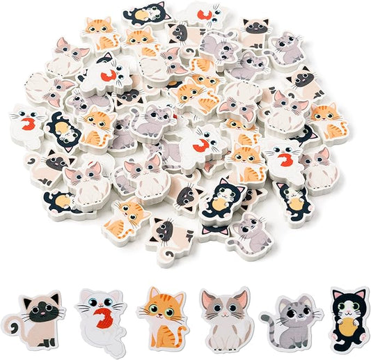 ANGOLIO 60Pcs Cute Cat Erasers Back to School Gifts for Kids Animal Pencil Top Erasers Mini Kawaii Cartoon 3D Desk Pet for Classroom Activities Rewards Game Prizes Birthday Party Supplies, 6 Styles
