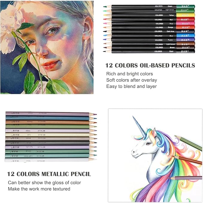 72Pcs Drawing Sketching Kit Set, Pro Art Supplies with Sketchbook, Watercolor, Graphite, Colored, Metallic, Charcoal Pencil, Drawing Set in Zipper Carry Case for Adults Teens Beginner