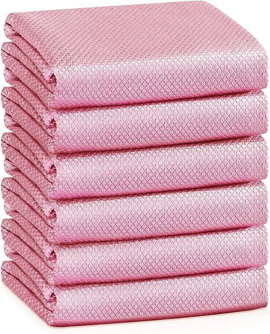 Streak Free Miracle Cleaning Cloths Easy Clean Nanoscale,Fish Scale Microfiber Window Mirror Glass Car Stainless Steel Cleaning,Lint Free Dish cloth Wine Glass Polishing Towel,Reusable,Pack 6,Pink