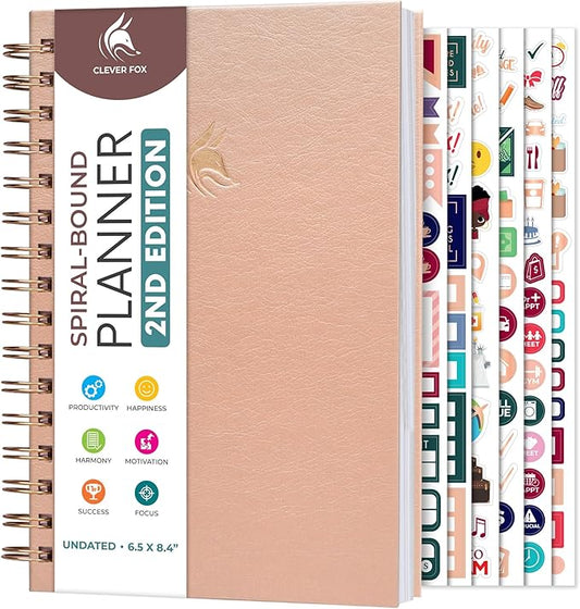 Clever Fox Planner 2nd Edition Spiral – Colorful Weekly & Monthly Goal Planner, Time Management & Productivity Organizer, Undated (Rose Gold)