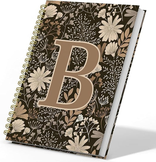 Initial B Personalized Journal Notebook, Boho Floral Journaling Notebooks for Women Girls, Costom Monogrammed Gifts for Women Mom Girls Friends, Letter Spiral Notebook, 5.5x8.3