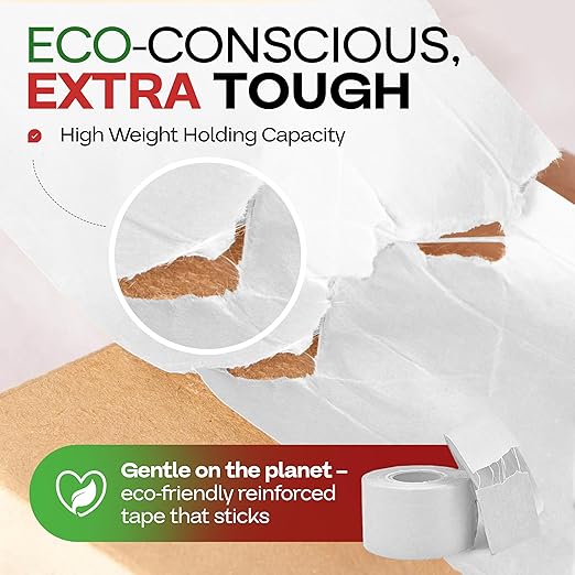 IDL Packaging 3" x 375 feet Reinforced Water-Activated Kraft Gummed Tape 70lb Thickness - Secure Paper Packing Tape for Secure Carton Sealing - Heavy-Duty for All Conditions, White