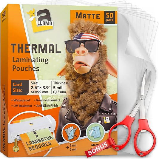 Thermal Laminating Pouches, Matte Finish, 2.6 x 3.9 Inches, 5 Mil Thick, 50 Pack, Suited for Business Card Size Laminating Sheets 2 x 3.5