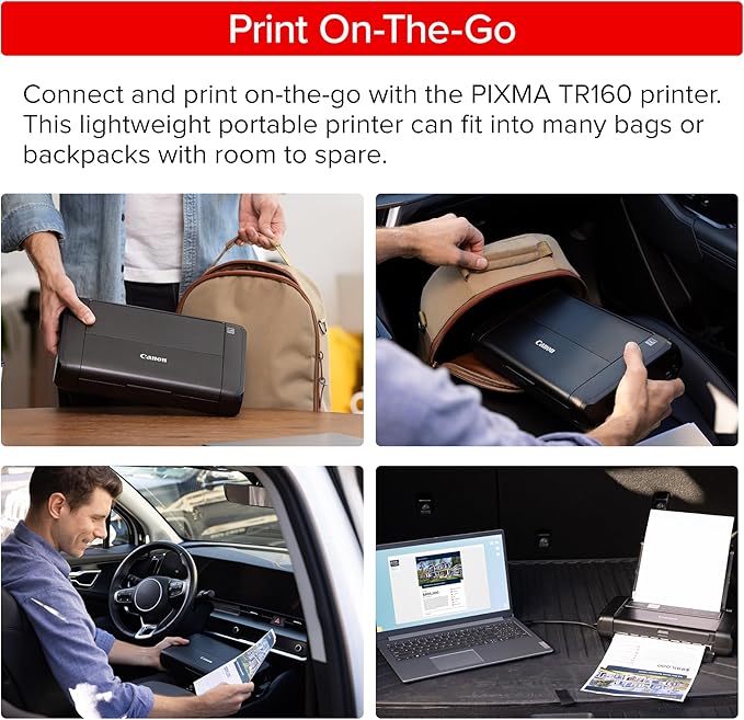 Canon PIXMA TR160 Wireless Portable Printer, 50-Sheet Paper Tray and 1.44" Display