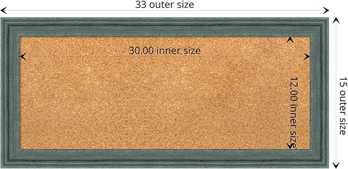 Amanti Art Natural Cork Board for Wall, 15x33 Vision Board with Blue Wood Frame, Medium Corkboard Office Decor for Home Organization, Rustic Farmhouse Corkboard Pinboard to display items for home