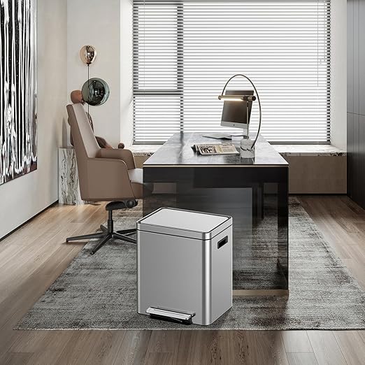 Kitchen Trash Can, 2 x 4.75 Gal (2 x 18L) Dual Trash Can with Recycle Bin, Stainless Steel Garbage Can, Fingerprint-Resistant Soft-Close Dual Recycling Bins for Kitchen