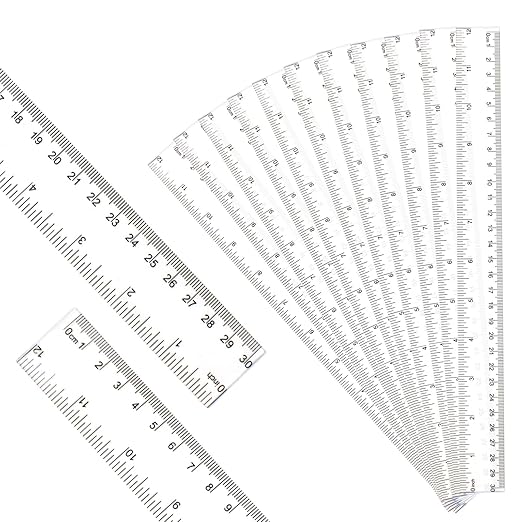 30PCS Clear Ruler Plastic Rulers 12 Inch, with Inches and Metric for School Classroom, Home, or Office (Clear)