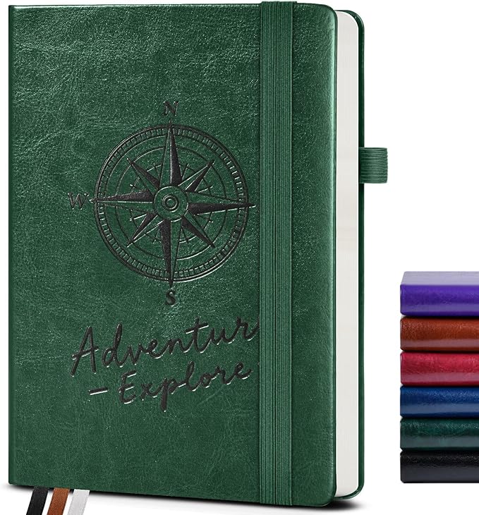 Dotted Journal Notebook for Women Men, 160 Pages Dot Grid Paper,Inner Pocket, A5 Hardcover Vintage Leather Notebooks for School, Work, Travel, Note Taking，Bullet Journaling 5.8"x8.5" (Green)