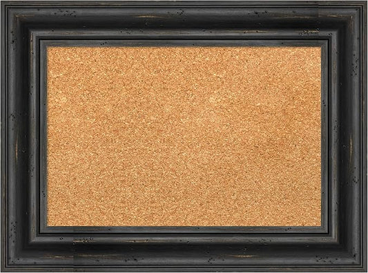 Amanti Art Natural Cork Board for Wall, 17x23 Vision Board with Black Wood Frame, Small Corkboard Office Decor for Home Organization, Country Rustic Corkboard Pinboard to Display Items for Home