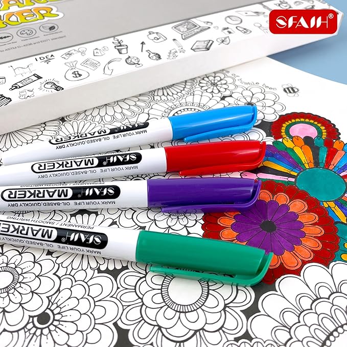 SFAIH 36 Colors Permanent Markers - Assorted Vibrant Colors, Quick Drying, Fade Resistant, Alcohol-Based Fine Point Permanent Markers for Paper, Plastic, Wood, Coloring, Drawing Doodling, Waterproof